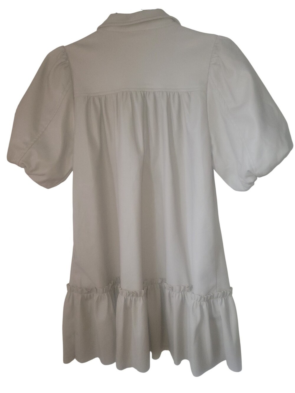 Fate Faux Leather Biege/Cream Puff Sleeve Button-Front Ruffled Hem NWT L - Picture 6 of 9